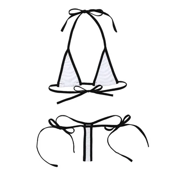 2 buc Femeile Sălbatice Stil de Acoperire Minimă Micro Bikini de costume de Baie Set Halter Gât Auto-cravată Sutien Top cu G-String Boxeri Lenjerie