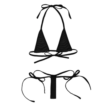 2 buc Femeile Sălbatice Stil de Acoperire Minimă Micro Bikini de costume de Baie Set Halter Gât Auto-cravată Sutien Top cu G-String Boxeri Lenjerie