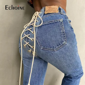 Echoine de Înaltă calitate harajuku Sexy Inalta Așteaptă Bandaj design Slim blugi femei Casual Moda streetwear Naveta strgight pantaloni