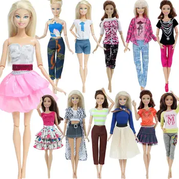 Aleatoare 5 Seturi de Moda Lady Mini Tinuta de zi cu Zi Purta Bluza Pantaloni Scurți Pantaloni, Fusta Haine pentru Barbie Papusa de Jucarie