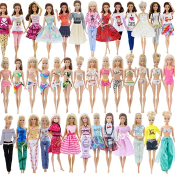 Aleatoare 5 Seturi de Moda Lady Mini Tinuta de zi cu Zi Purta Bluza Pantaloni Scurți Pantaloni, Fusta Haine pentru Barbie Papusa de Jucarie