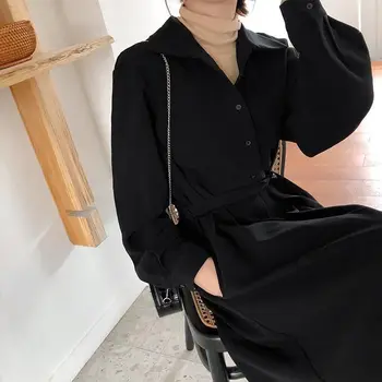 Femei rochie de Toamna cu Maneci Lungi Negru Elegant Jumătatea vițel Maxi Rochii Femei Plus Dimensiune Birou Doamnă Talie Mare Moda Chic de zi cu Zi