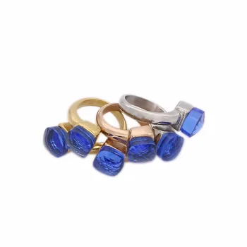 JSBAO Rose de Aur /Otel/Gold Color Dublu din Oțel Inoxidabil de culoare Albastru Închis de Sticlă Inel Pentru Femei de Dimensiuni de 6-10 Feminin Ring Bijuterii