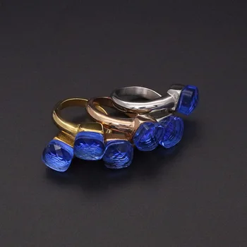 JSBAO Rose de Aur /Otel/Gold Color Dublu din Oțel Inoxidabil de culoare Albastru Închis de Sticlă Inel Pentru Femei de Dimensiuni de 6-10 Feminin Ring Bijuterii