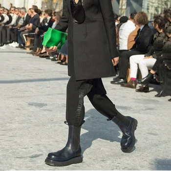 Brand de lux de Designer Negru din Piele pentru femei Cizme pentru Femei 2020 INS Platforma de la Jumătatea vițel Cizme pentru Femei Tocuri Indesata Pantofi de Femeie
