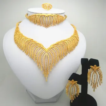 Moda Africană Șirag de mărgele Set de Bijuterii en-Gros 2018 Nigerian Nunta de cristal set de bijuterii de aur din Dubai colorate Set de Bijuterii de Mireasă