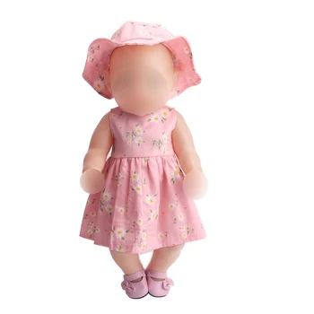 43 cm baby dolls rochie nou-născut Vara rochie de imprimare + palarie de soare jucarii pentru Copii fusta se potrivesc American de 18 inch Fete papusa f218