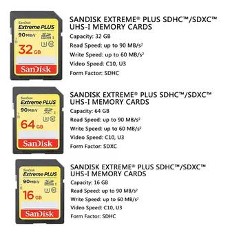 Card SD Sandisk 32gb Extreme V30 U3 Clasa 10 Card de Memorie SDHC Viteza de Pana la 90MB/S SD de 32 gb pentru DSLR 4K, FullHD aparat de Fotografiat Profesional