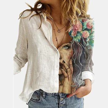 Elegant De Imprimare Rândul Său, În Jos Guler Maneca Lunga Bluza Femei Camasi Toamna Lady Birou Topuri De Femei Casual Button Up Shirt Plus Dimensiune