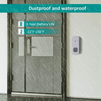 Inteligent fără fir Doorbell Set IP55 Usa rezistent la apă Electric Door Chime Kit cu 55 de Clopotei&Lumini Albastre pentru Acasă