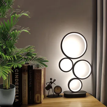 Modern Estompat LED Lampă de Masă Moderne Runda Inel Lampa de Noapte Design Unic 4-Cercul de Iluminat Reglabil Lumină Pentru Lectură pe Noptieră