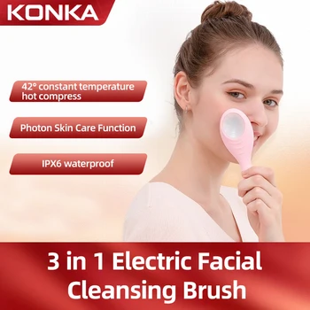 KONKA Fata Perie de Curățare 3 în 1 Electric Perie de Curățare Faciale IPX6 Silicon Impermeabil (roz)
