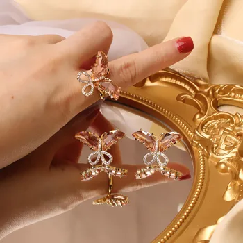 Japonia, Coreea de noul design de moda bijuterii rafinat set de cupru încrustat zircon cristal cercei fluture deschidere de sex feminin bal inel