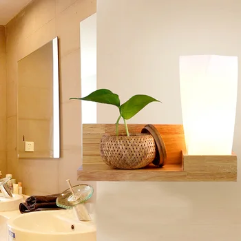Chineză stil de perete din lemn de lumină pentru dormitor noptieră lumina de citit 30*28cm bază de lemn abajur de sticla balcon culoar de iluminat cu led