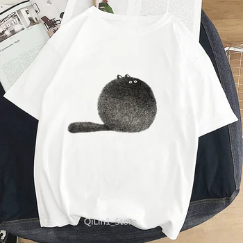 Grasă pisică Neagră print tee camasa femme kawaii design animal tricou alb de vară 2020 femeie haine camisa este de sex feminin 90 tricouri