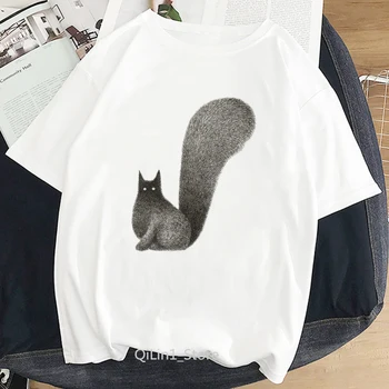 Grasă pisică Neagră print tee camasa femme kawaii design animal tricou alb de vară 2020 femeie haine camisa este de sex feminin 90 tricouri