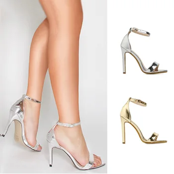 Femei Sexy Pompe De Argint De Aur Tocuri Inalte Femei Pantofi Pentru Femei De Moda Sandale Cu Catarama Nunta Pantofi Stiletto Femei Plus Dimensiune 43