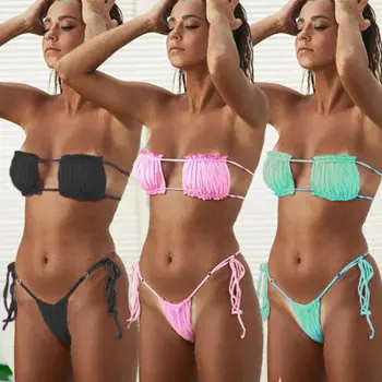 2020 Sexy Solide Femei din Două Piese Plaja costume de Baie fara Bretele, Costume de Baie Monokini Împinge în Sus Căptușit Bikini