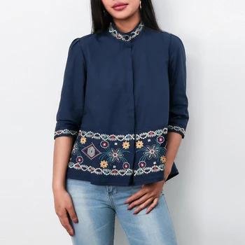 Femei Bluze de Vara Broderie Floare Cârlig blusas mujer de moda 2021 Casual Vintage Plus Dimensiune Tricou Vrac Stil coreean Topuri 3XL