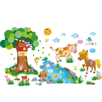 [shijuekongjian] Desene animate Copacul Autocolante de Perete DIY Maimuta Cal Animal Decalcomanii de Perete pentru Casa Copil Camere Copii Dormitor Decor