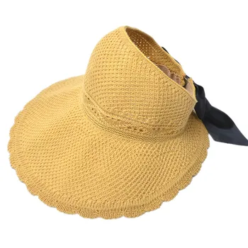 2020 Pliabil de Plaja Vara Pălărie de Paie pentru Femei Scurte Pălării de Soare de protecție Solară Chapeu Feminino Protectie UV Panama Pălărie cu Bowknot