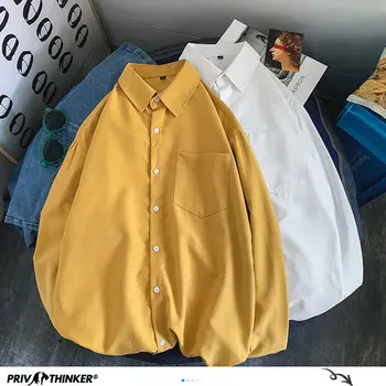 Privathinker Culoare Solidă Supradimensionate Bază Tricouri Barbati 2020 Harajuku Barbati Casual Camasa cu Maneca Lunga Topuri Streetwear Om Bluza