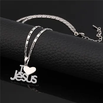 FINE4U N631 Creștin Bijuterii din Aur de Culoare Isus Bucată Dragoste Colier Cubic Zirconia îl Iubesc pe Isus Pandantiv Colier pentru Femei