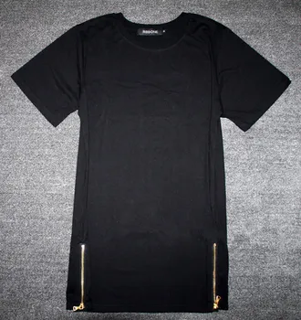 Nou Brand de Îmbrăcăminte Mens Negru de bumbac tricou Hip Hop Maneci Scurte lanseta streetwear t-shirt Zip Regulat O-gat lung tricou