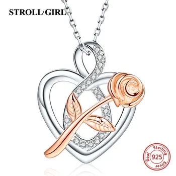 Strollgirl Argint 925 Nesfârșită Dragoste Pandantiv Lanț Spumante Infinity Inima a Crescut de Colier pentru Femei Aniversare Bijuterii