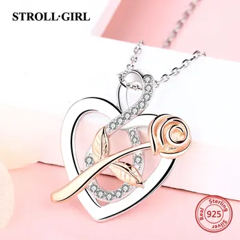 Strollgirl Argint 925 Nesfârșită Dragoste Pandantiv Lanț Spumante Infinity Inima a Crescut de Colier pentru Femei Aniversare Bijuterii