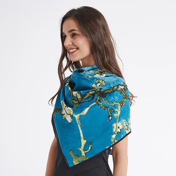 Moda Twill Silk Mare Hijab Eșarfe Pentru Femei Pătrat Șaluri Împachetări Florale Imprimate Eșarfă Gât de sex Feminin 130*130cm Eșarfă Pentru Femei