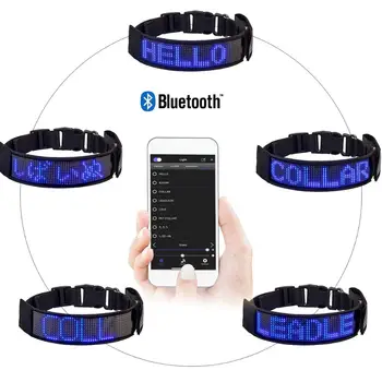 UNTSMART Condus Guler de Câine Programabile Bluetooth Defilare a fost iluminata de Lumina Multi-Colorate Personalizate cu Text si Grafica - Albastru