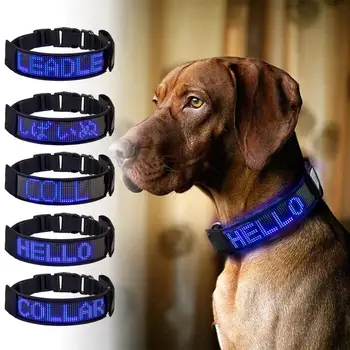 UNTSMART Condus Guler de Câine Programabile Bluetooth Defilare a fost iluminata de Lumina Multi-Colorate Personalizate cu Text si Grafica - Albastru