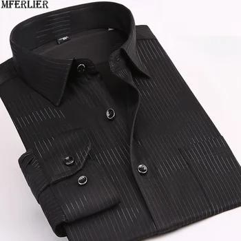 MFERLIER barbati tricou clasic cu dungi 10XL maneca lunga de înaltă calitate, de mari dimensiuni mari 8XL tricouri rochie office formale bluza vrac 12XL