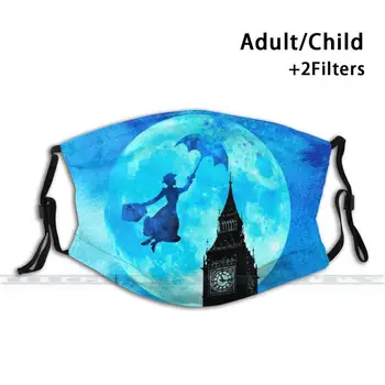 Magic Acuarelă Noapte - Mary Poppins Design Personalizat Pentru Adult Copii Anti-Praf, Filtru Diy Cute Print Lavabil Masca