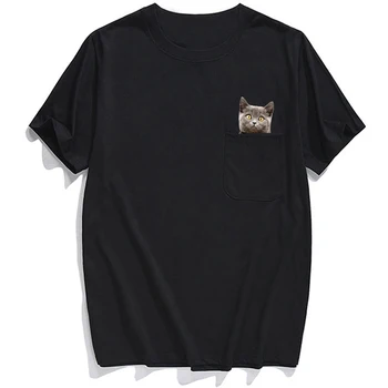 Barbati Tricou Brand de Moda de vară buzunar Disprețuiesc cat imprimate t-shirt pentru bărbați pentru femei tricouri Hip hop topuri amuzant bumbac tees