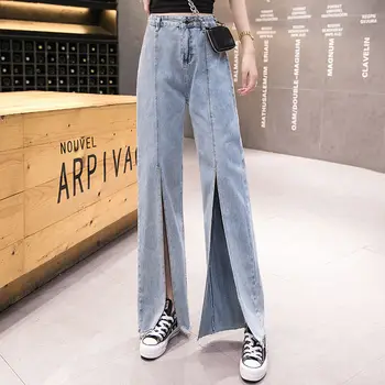 2021 Cald de Primăvară și Toamnă pentru Femei blugi Largi picior pantaloni cu talie Înaltă Show-subtire tub de Drept în Vrac Split jeans All-meci Moda