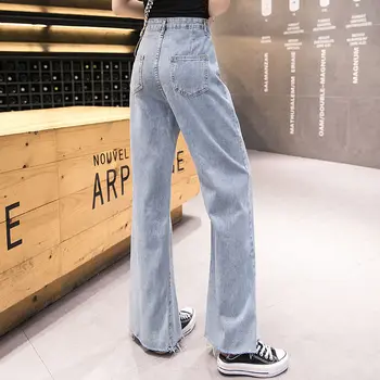 2021 Cald de Primăvară și Toamnă pentru Femei blugi Largi picior pantaloni cu talie Înaltă Show-subtire tub de Drept în Vrac Split jeans All-meci Moda