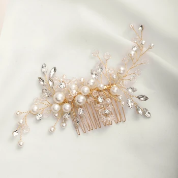 Trendy Aur Perla de Cristal Nunta Tiara Piepteni de Păr Accesorii de Par pentru Mireasa Caciula Femei Nunta de Păr Bijuterii Accesorii