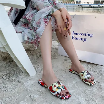 FEDONAS Moda de Vara Dulce Print Square Toe Tocuri Joase Femei Sandale Superficial Aluneca pe Piele Casual de Bază Pantofi de Femeie