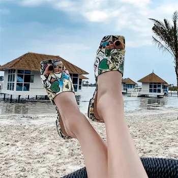 FEDONAS Moda de Vara Dulce Print Square Toe Tocuri Joase Femei Sandale Superficial Aluneca pe Piele Casual de Bază Pantofi de Femeie