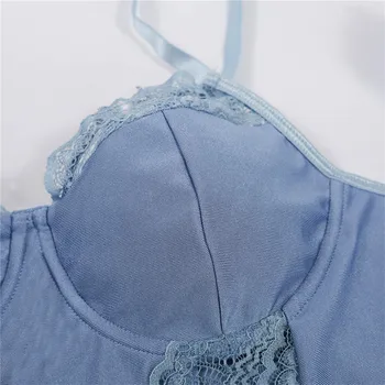 NOUA Blue Lace Bodysuit Femei Sexy Body Push-Up Salopetă fără Mâneci Bodycon Salopetă Doamnelor 2020 Dantelă de Moda Costume