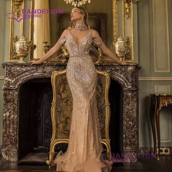 De Lux, Sexy Dubai Cu Margele Rochie De Seară 2020 Timp V Adânc Gât Tul Nude Cristale Formale Partid Rochie Fără Mâneci