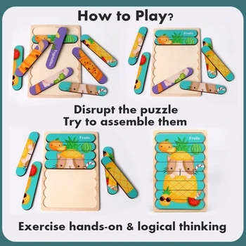 3D Montessori din Lemn Jucărie Puzzle-Bar-Uri pentru Copii Povestea de Creație față-Verso Stacking Puzzle de Potrivire Devreme Jucarii Educative