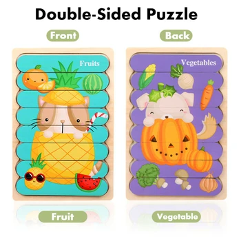 3D Montessori din Lemn Jucărie Puzzle-Bar-Uri pentru Copii Povestea de Creație față-Verso Stacking Puzzle de Potrivire Devreme Jucarii Educative