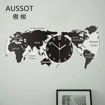 120cm Europene Acrilice Ceas de Perete Harta Lumii Agățat de Perete Ceas Creative Office Home Living Arta de Perete Decoratiuni Acasă