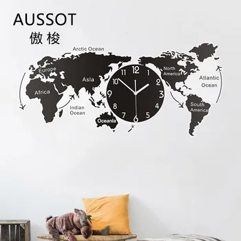 120cm Europene Acrilice Ceas de Perete Harta Lumii Agățat de Perete Ceas Creative Office Home Living Arta de Perete Decoratiuni Acasă