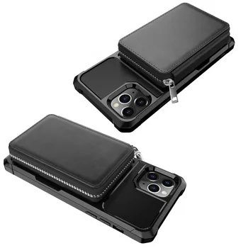 De stocare Cu slot pentru card cu fermoar Portofel Telefon Caz Pentru iPhone 11 Pro Max Retro din piele Moale Caz Pentru iPhone 6S 7 8 Plus X XR XS Max