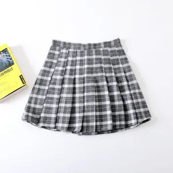Dulce Drăguț de Culoare-linie Sub Fuste-Fusta imprimeu Femei de Moda Harajuku Talie Inalta Fusta Plisata Stil Preppy Bumbac Fusta Mini