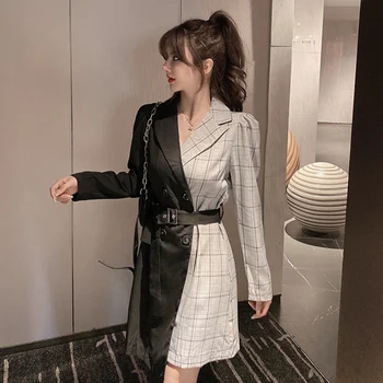 2020 Femei Vara Carouri Rochie Office Lady Maneci Lungi Guler de Turn-down-linie Mozaic Mini Vestidos Rochii pentru Femei